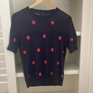 J CREW Sweater S DOT Silk Tencel Polka Crewneck Navy Poppy Fitted Womens